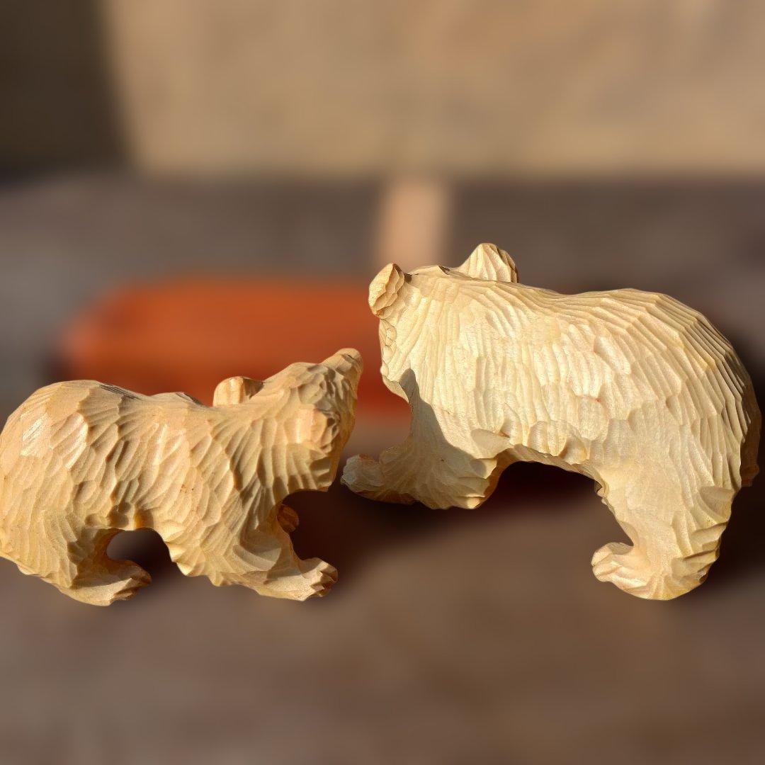 北海道 木彫熊 堀井民芸 白熊親子 vintage 木彫り 熊 民藝 民芸