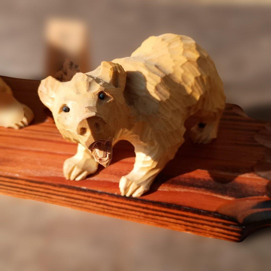 北海道 木彫熊 堀井民芸 白熊親子 vintage 木彫り 熊 民藝 民芸