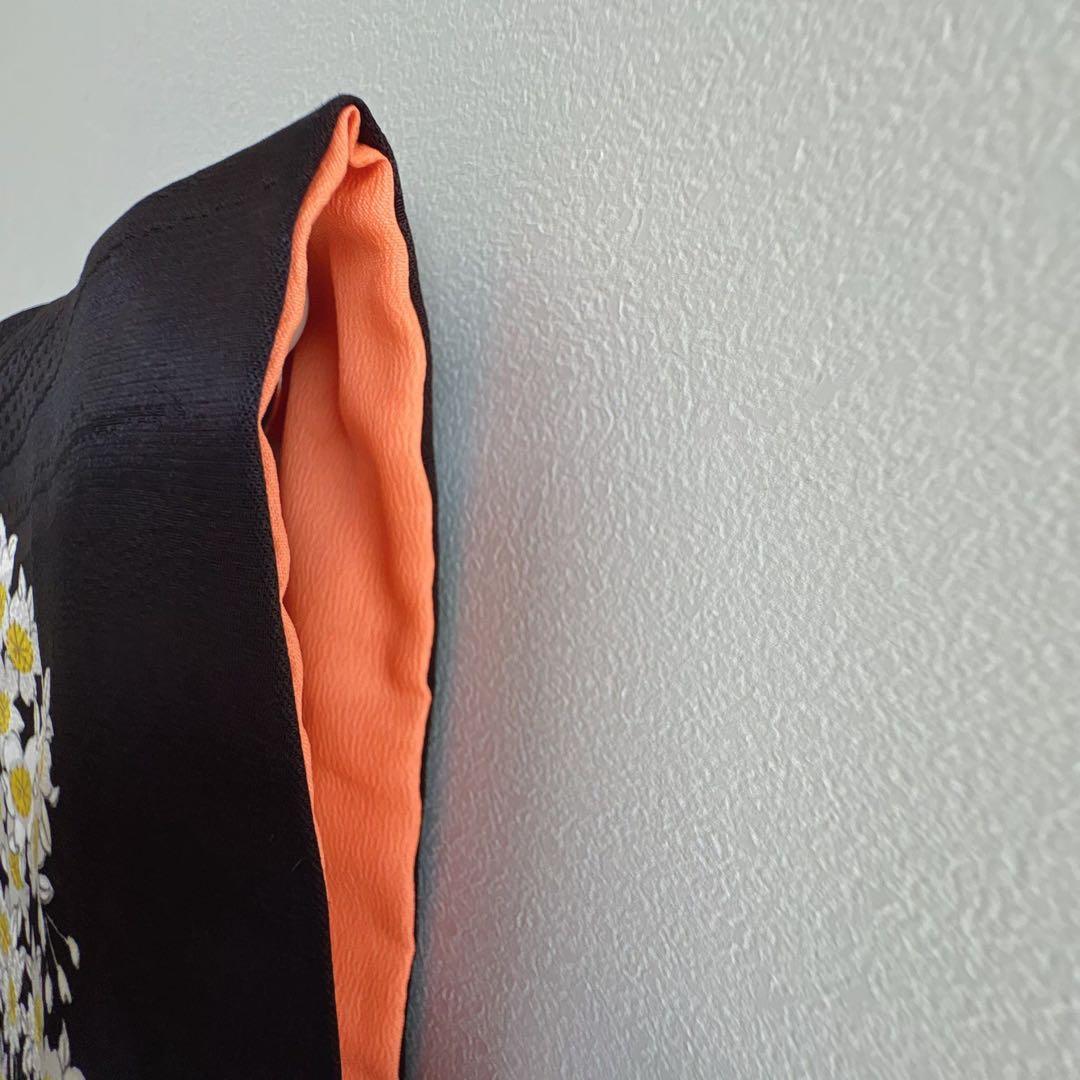 フルセット　七五三７歳女の子　黒地花　緑地袋帯正絹　花菱　半襦袢　7100