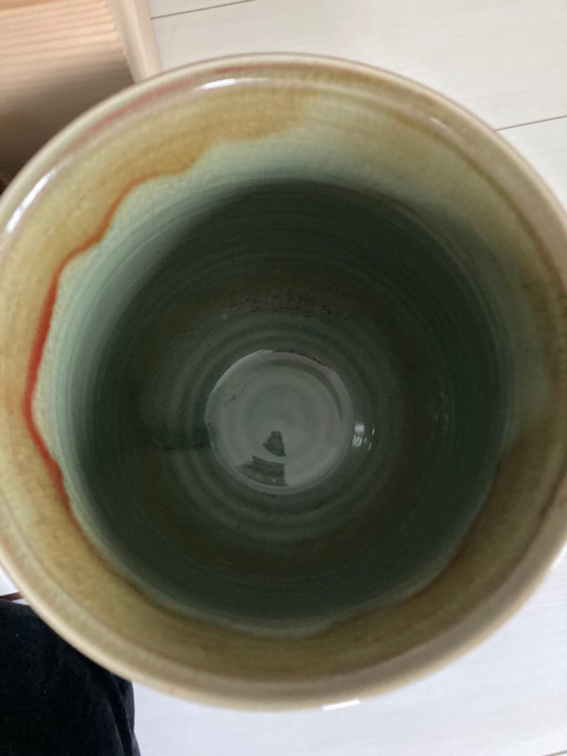 吉峰窯 志賀忠吉（吉峰）作 緑釉花生 大きいサイズ 花差し花瓶壺窯