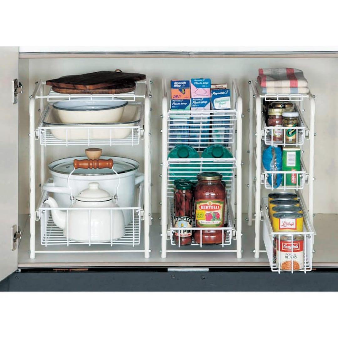 幅約16cm3段 燕三条で作る頑丈シンク下スライドラック［日本製］