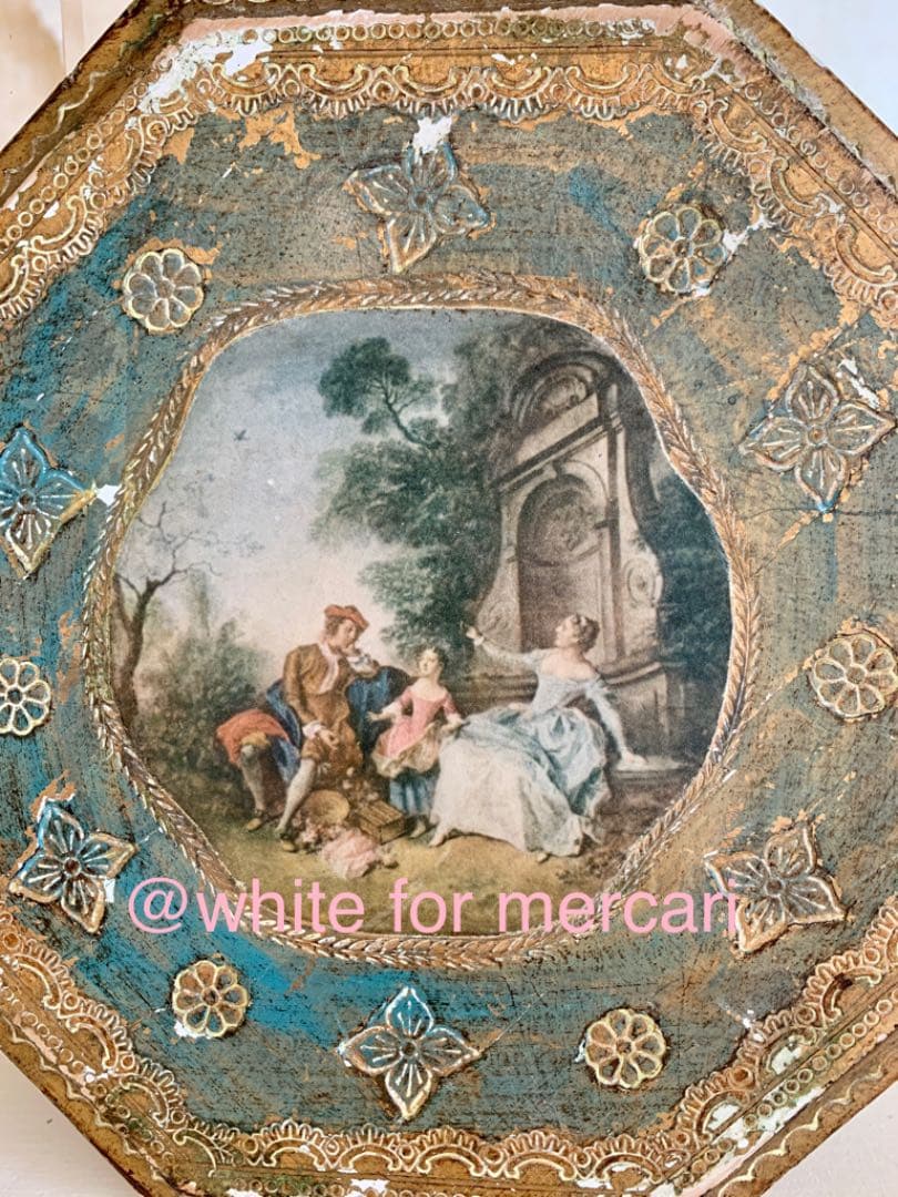 イタリア アンティークプレゼント♡宮廷貴族ワトー画ウッド飾り2枚セット