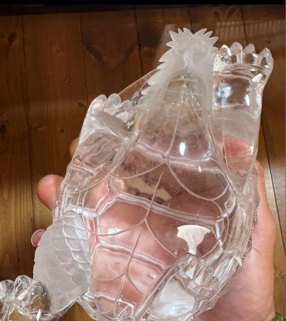 天然水晶 龍亀 ロングイ 1.5kg 証明書付 高級 彫刻 置物