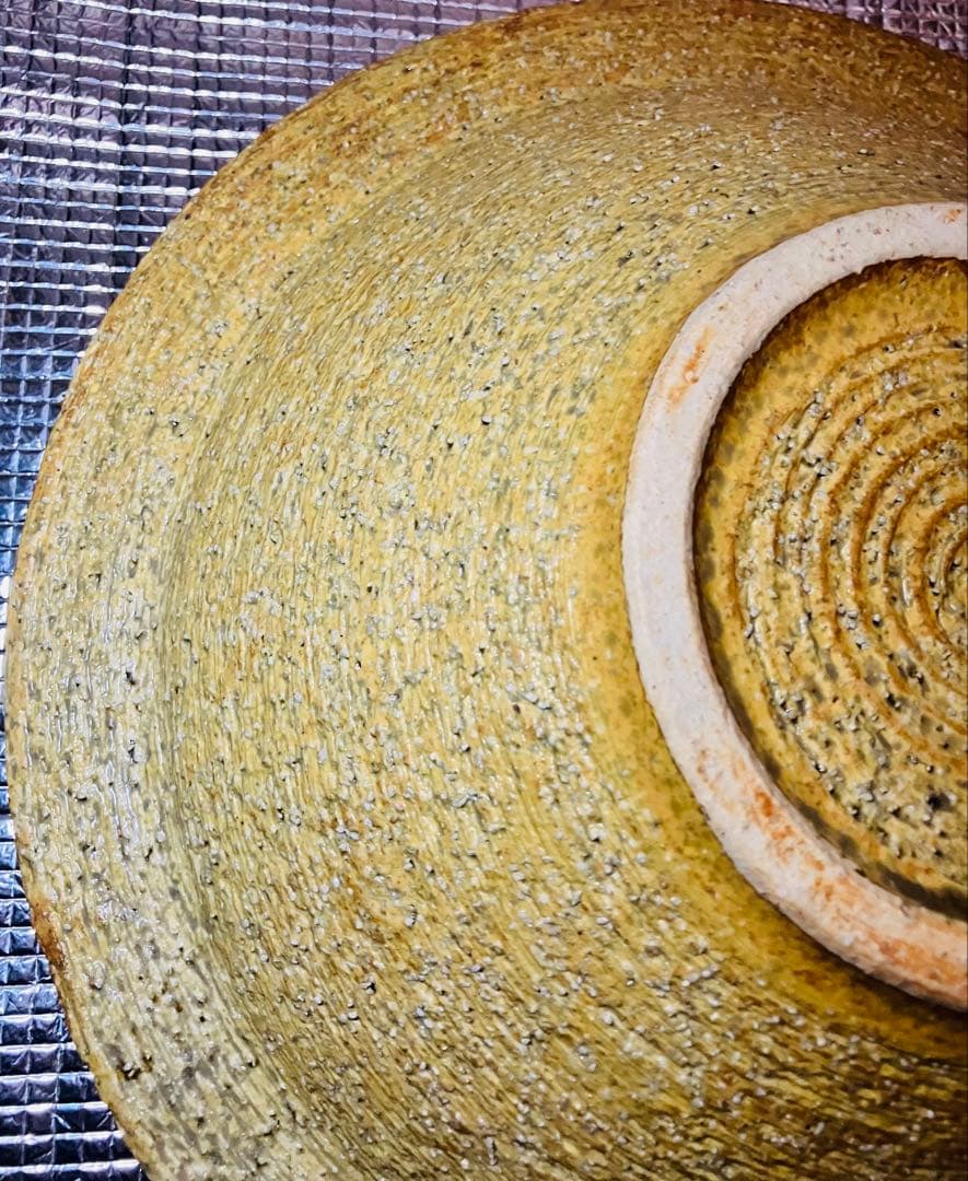 焼物　生花の水盤　黄色い