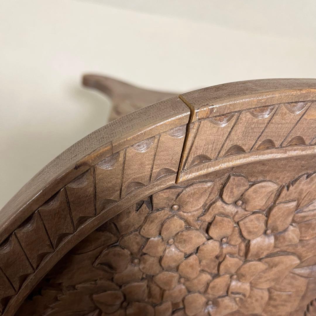 伝統工芸 サイドテーブル 木彫り 紫陽花 アジサイ 日光堀