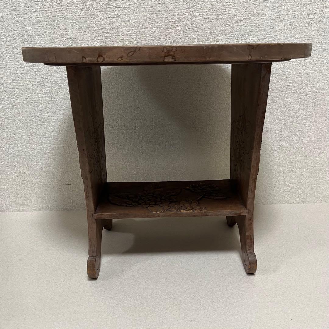 伝統工芸 サイドテーブル 木彫り 紫陽花 アジサイ 日光堀