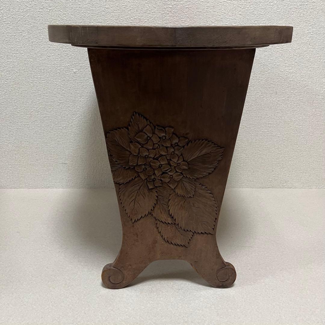 伝統工芸 サイドテーブル 木彫り 紫陽花 アジサイ 日光堀