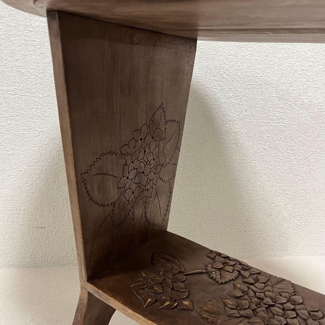 伝統工芸 サイドテーブル 木彫り 紫陽花 アジサイ 日光堀