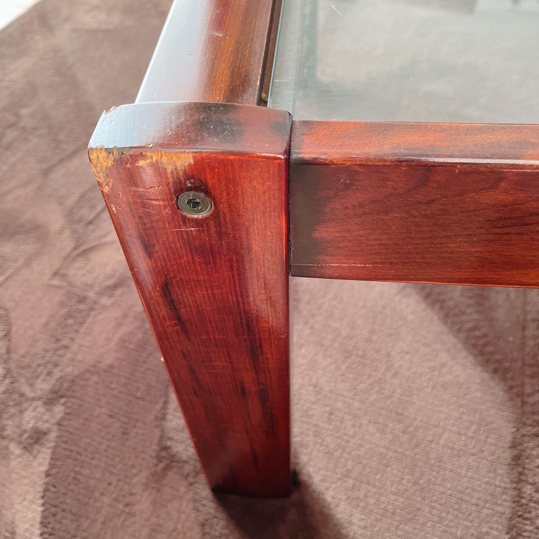 傷み有】ビンテージ カリモク ガラス トップ ローテーブル 送料込