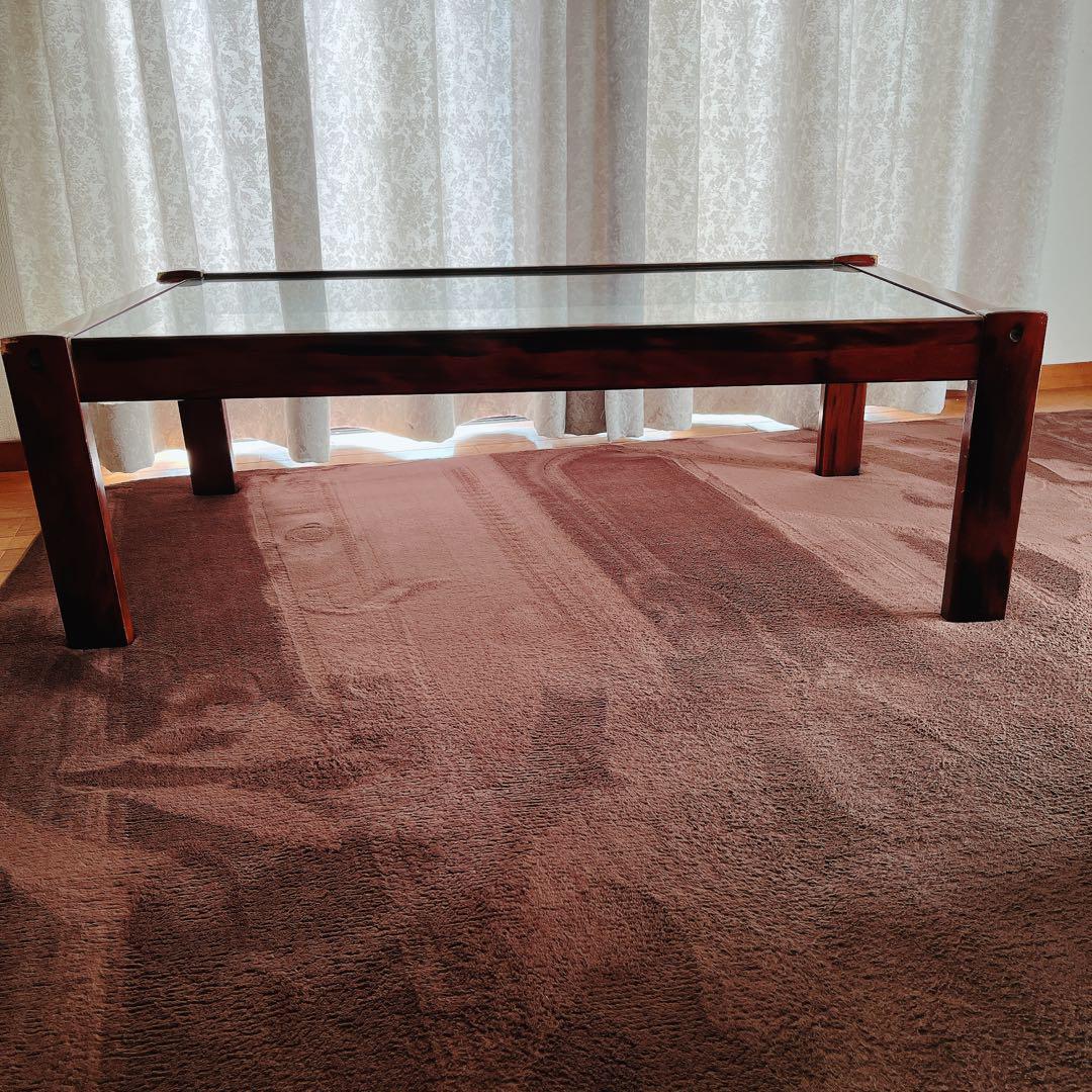 傷み有】ビンテージ カリモク ガラス トップ ローテーブル 送料込