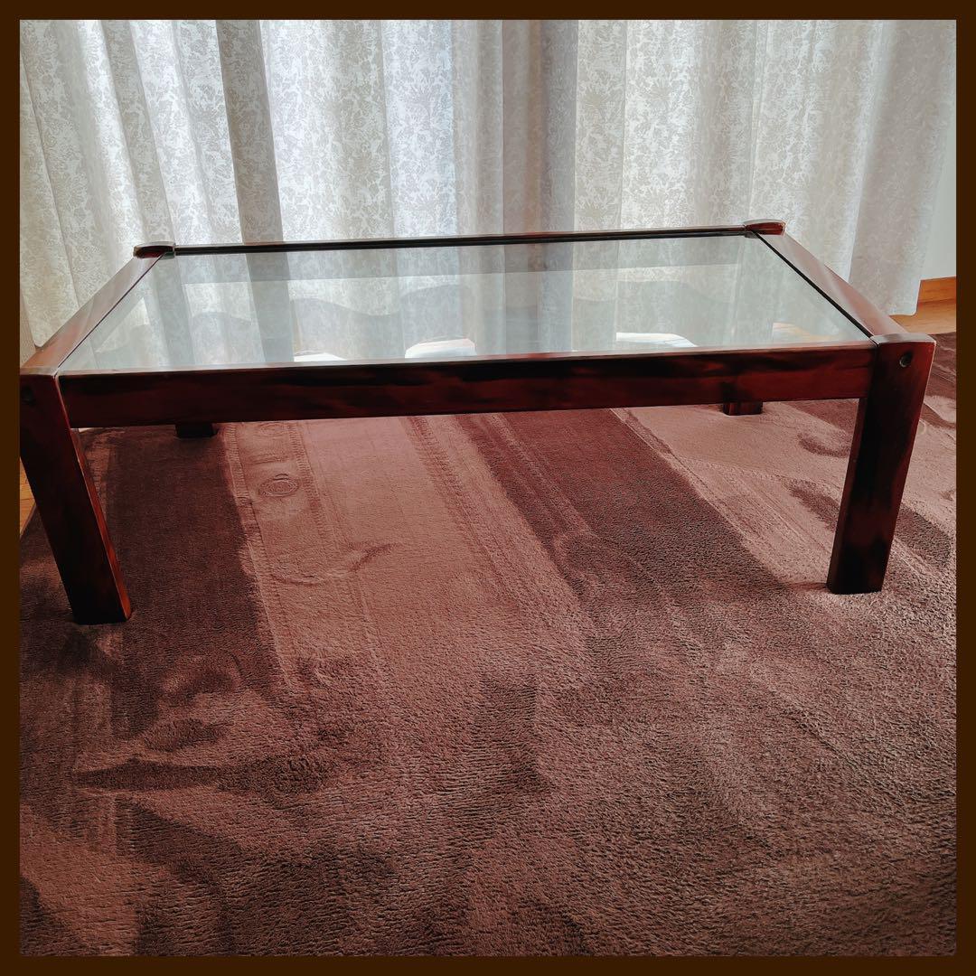 傷み有】ビンテージ カリモク ガラス トップ ローテーブル 送料込