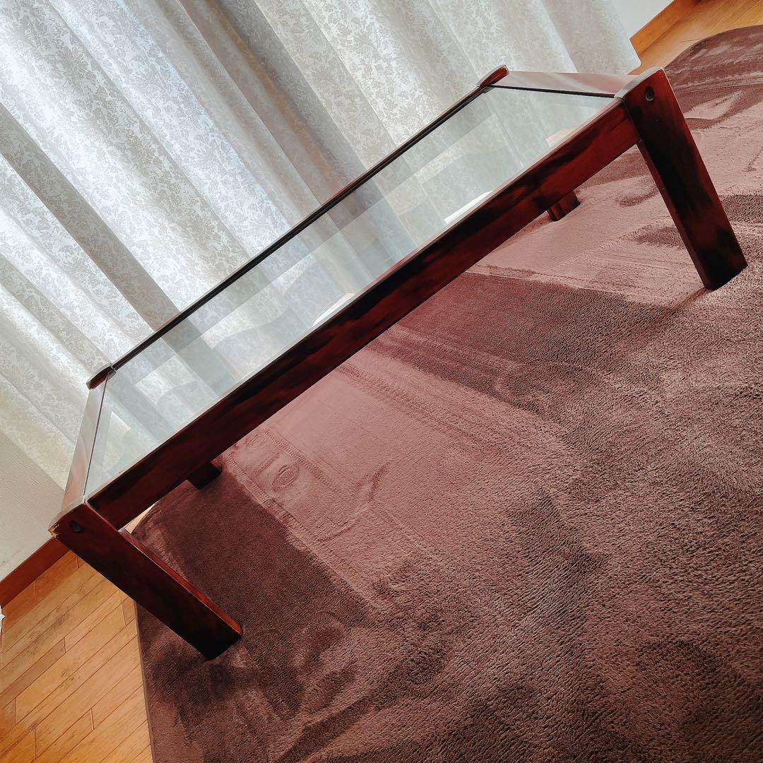 傷み有】ビンテージ カリモク ガラス トップ ローテーブル 送料込