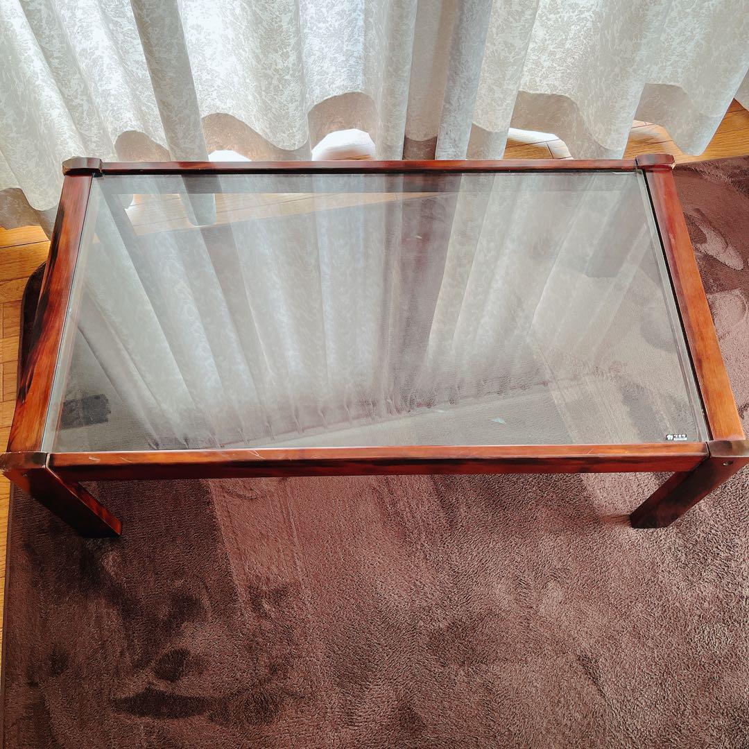 傷み有】ビンテージ カリモク ガラス トップ ローテーブル 送料込
