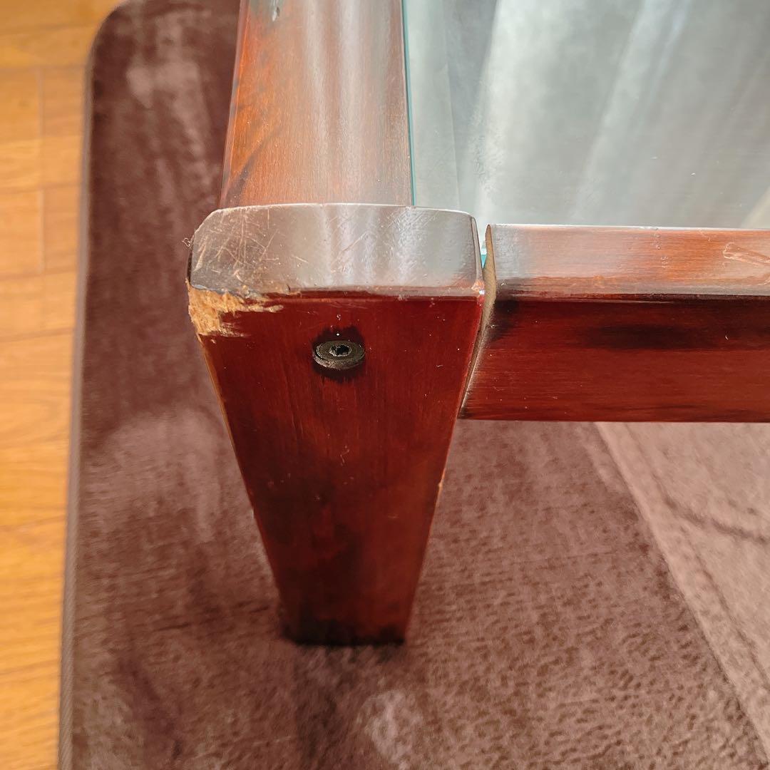 傷み有】ビンテージ カリモク ガラス トップ ローテーブル 送料込