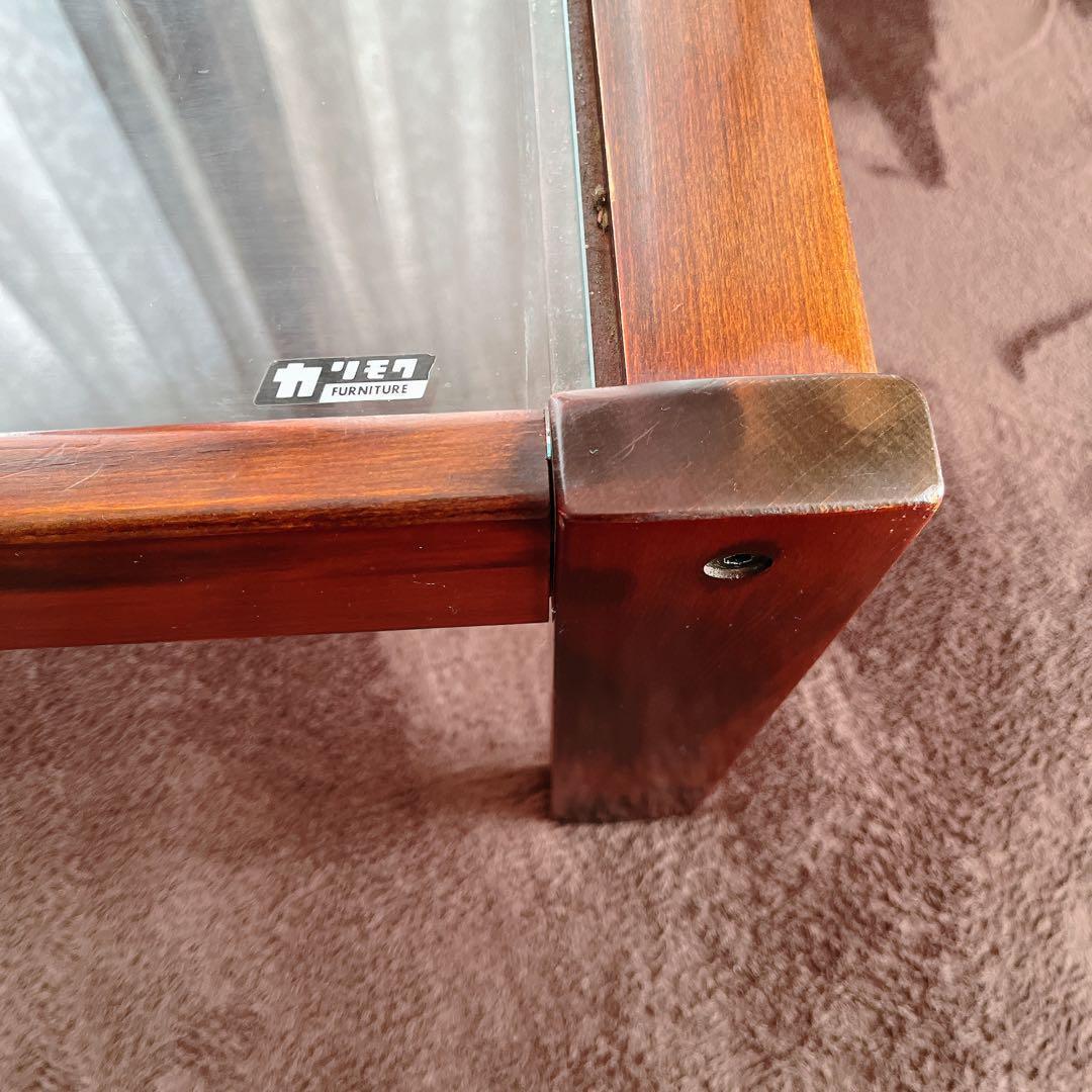 傷み有】ビンテージ カリモク ガラス トップ ローテーブル 送料込