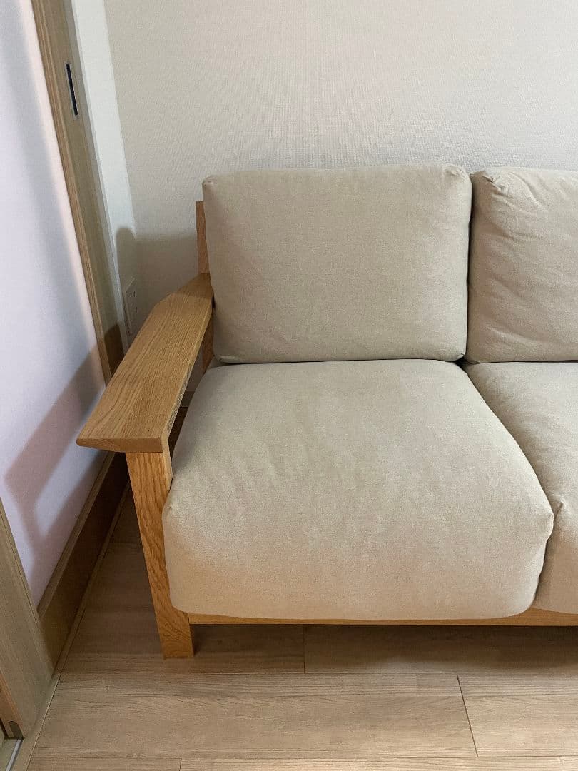 無印良品ソファ本体フェザーポケットコイル2シーター+綿帆布カバー杢ベージュ