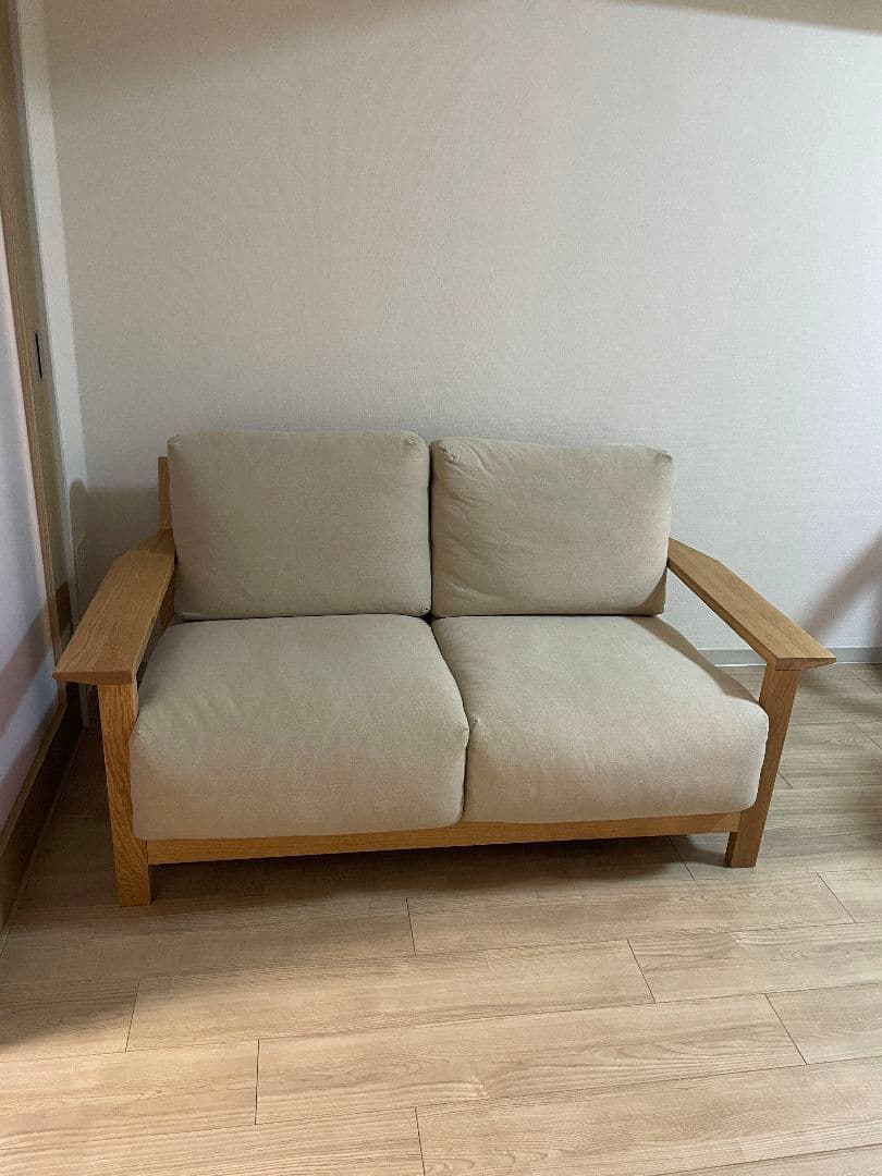 無印良品ソファ本体フェザーポケットコイル2シーター+綿帆布カバー杢ベージュ