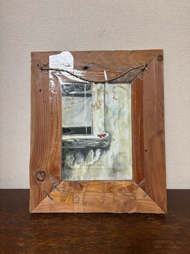 ヴィンテージ木製フレームの絵画 ニワトリとヒヨコ インテリア アート