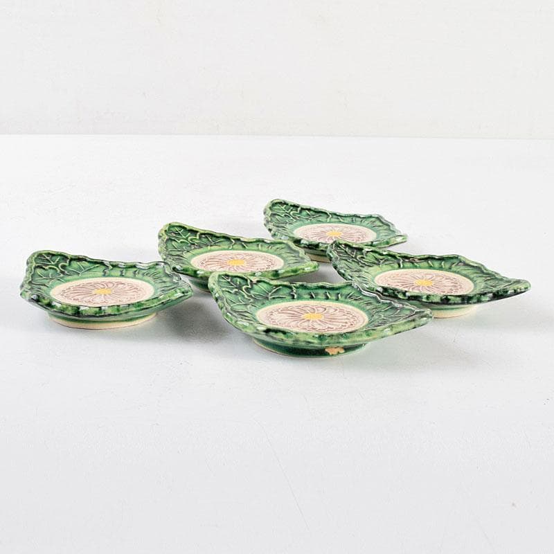 讃岐源内焼 交趾焼 三彩釉 菊文茶托 五客 M R4637 - メルカリ