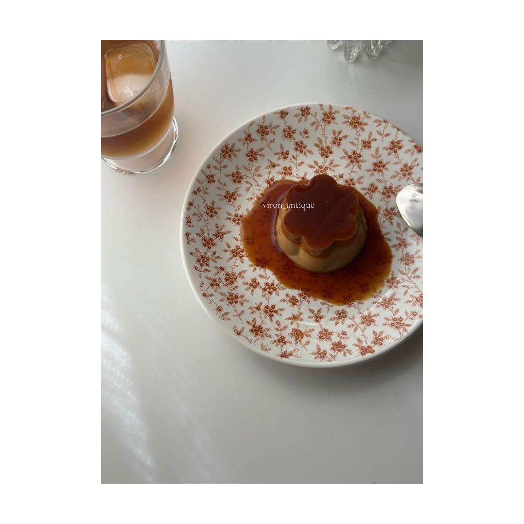 美品 フランス アンティーク サルグミンヌ オレンジブラウンのチンツ柄