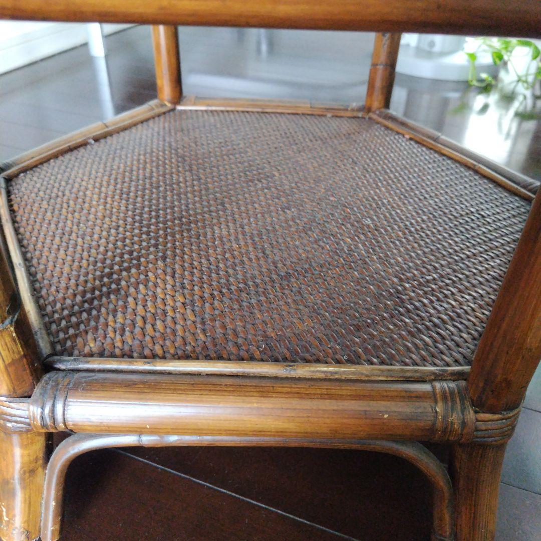 アンティーク ラタン 六角形テーブル ガラス天板付き 風水