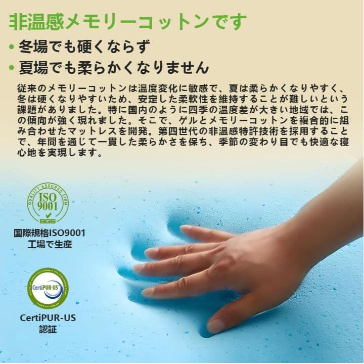 ダブル マットレス スプリング メモリーフォーム 厚さ22cm 静音 ベッド