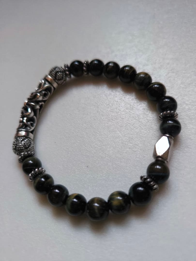 ハンドメイドsilver925 ＆ ブルータイガーアイ 天然石ブレスレット