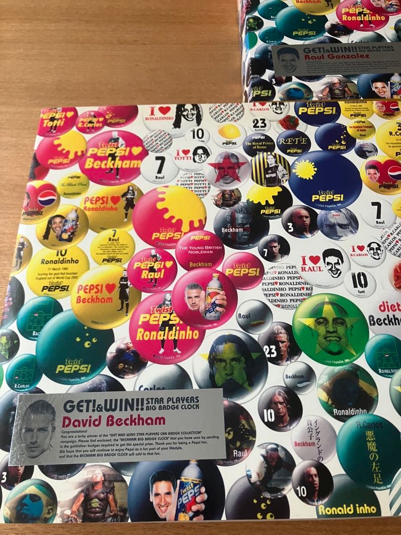 【非売品未使用】ペプシ缶バッチ壁掛時計3点セットロナウジーニョベッカムゴンザレス