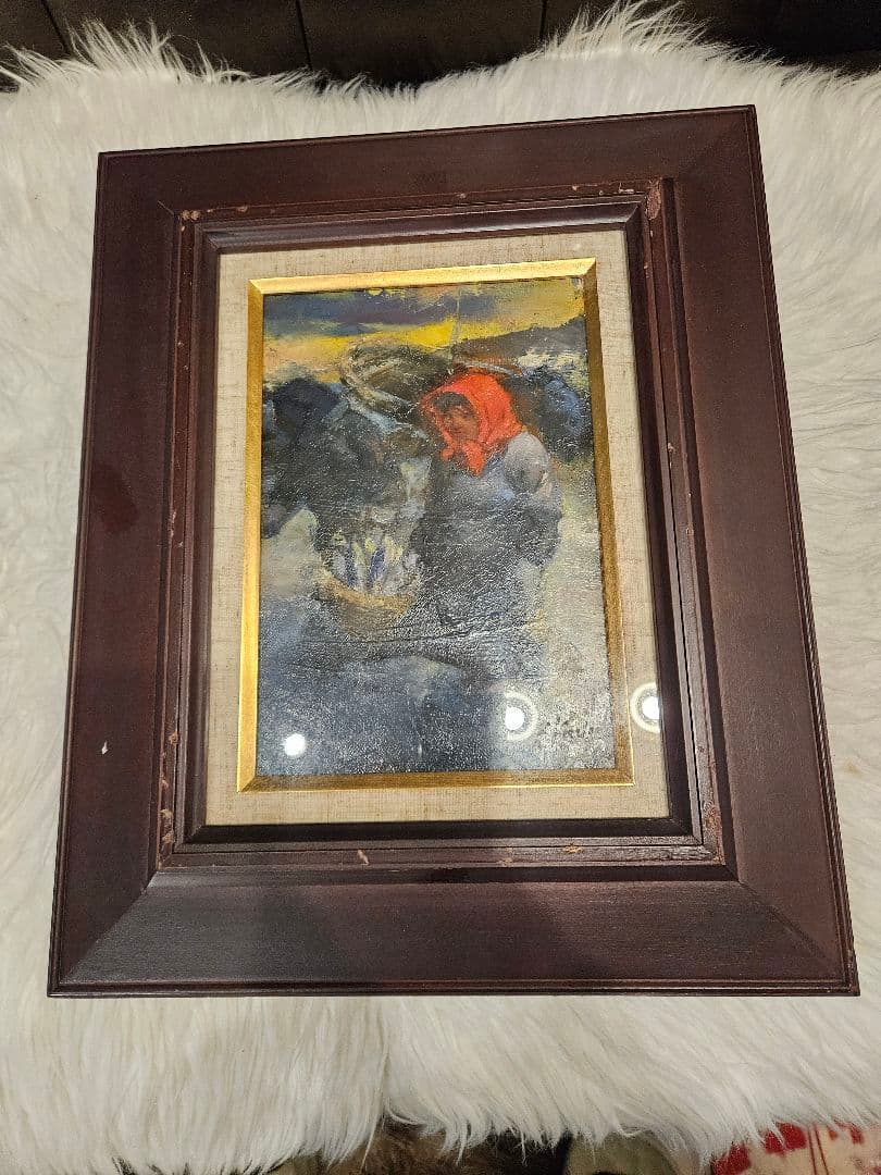 工藤和男「魚を持つ婦人」油彩 油絵 F0号 額装 創元会理事 - メルカリ