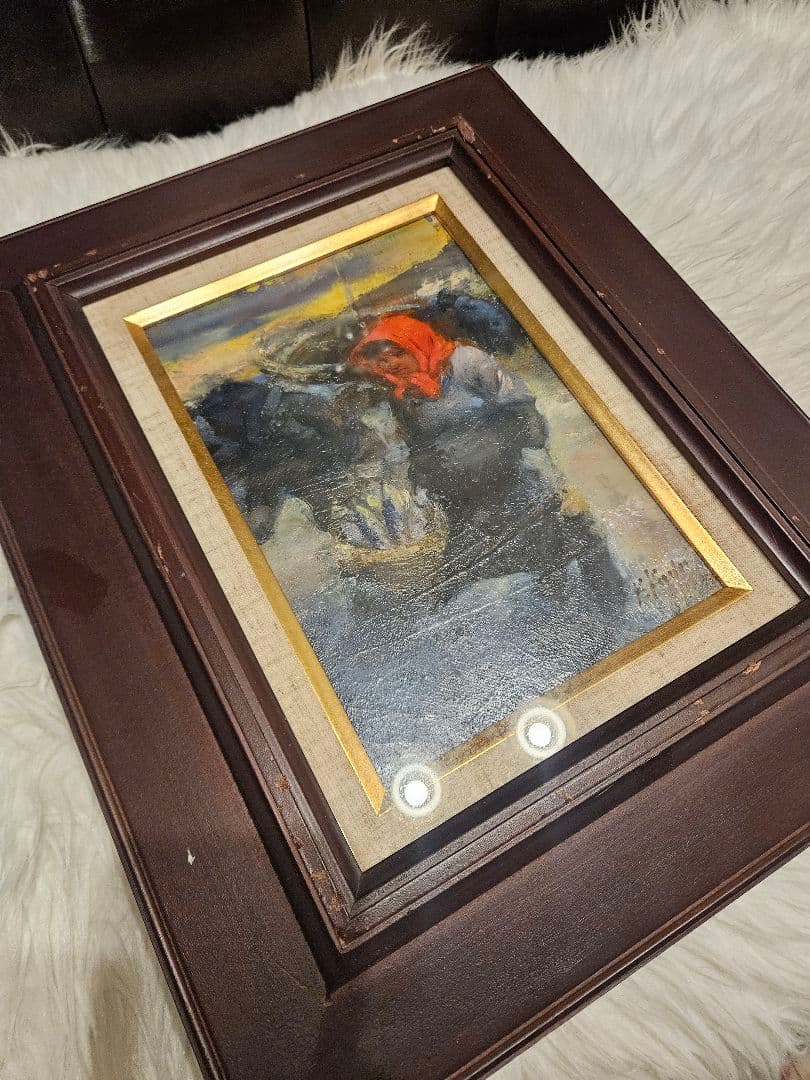 工藤和男「魚を持つ婦人」油彩 油絵 F0号 額装 創元会理事 - メルカリ