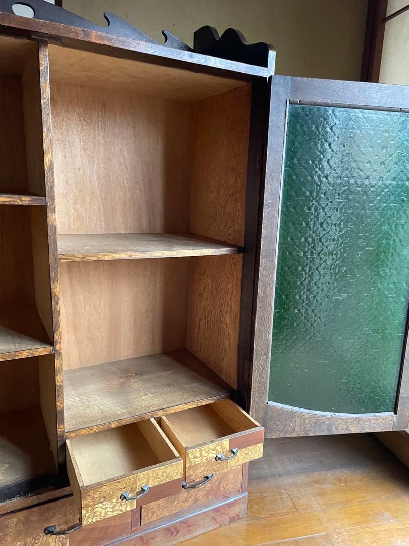 すりガラス アンティーク 昭和 レトロ キャビネット 食器棚 収納棚 本棚