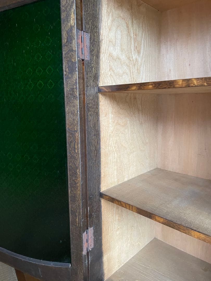 すりガラス アンティーク 昭和 レトロ キャビネット 食器棚 収納棚 本棚