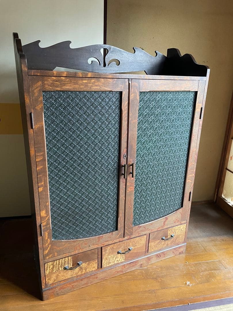 すりガラス アンティーク 昭和 レトロ キャビネット 食器棚 収納棚 本棚