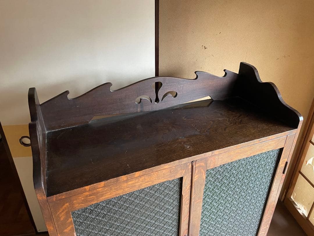 すりガラス アンティーク 昭和 レトロ キャビネット 食器棚 収納棚 本棚