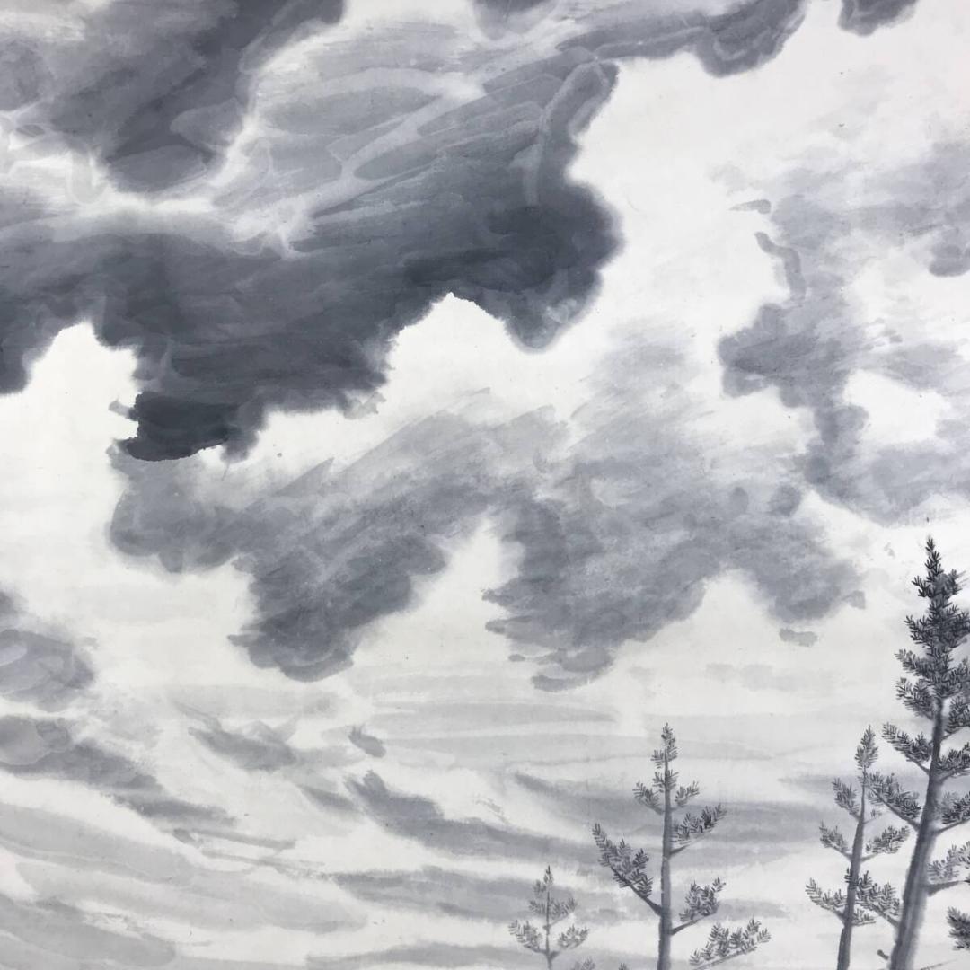 ひでよし様専用）真作/茨木杉風/雲に立木図/山水図/掛軸☆宝船☆AH-677