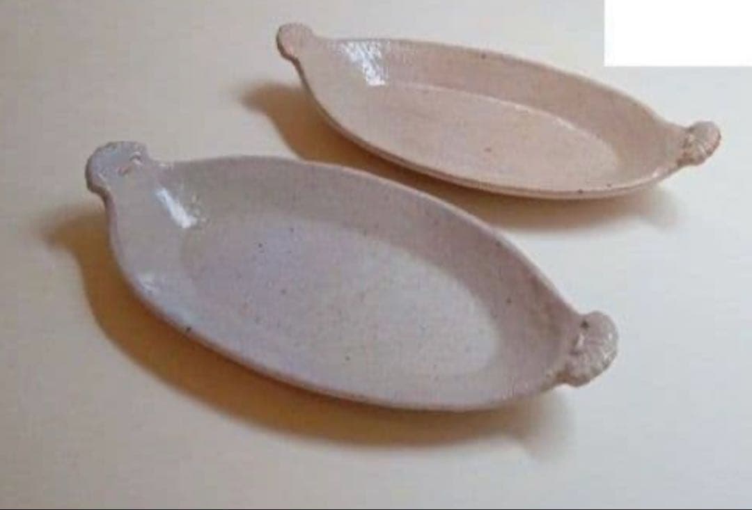 【２枚セット】服部克哉　耐熱　耐火　貝耳　オーバルグリルプレート　アンティーク