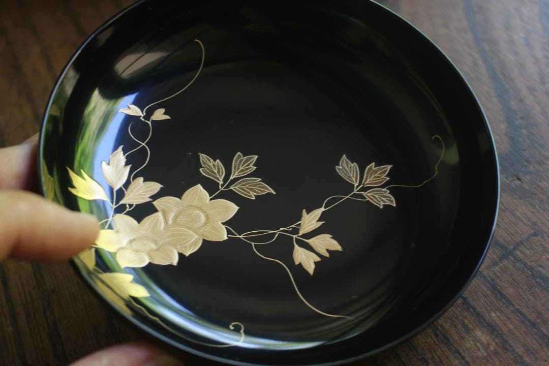 時代逸品！時代黒漆に極上草花蒔絵の映えるお椀7点（検輪島塗蒔絵椀