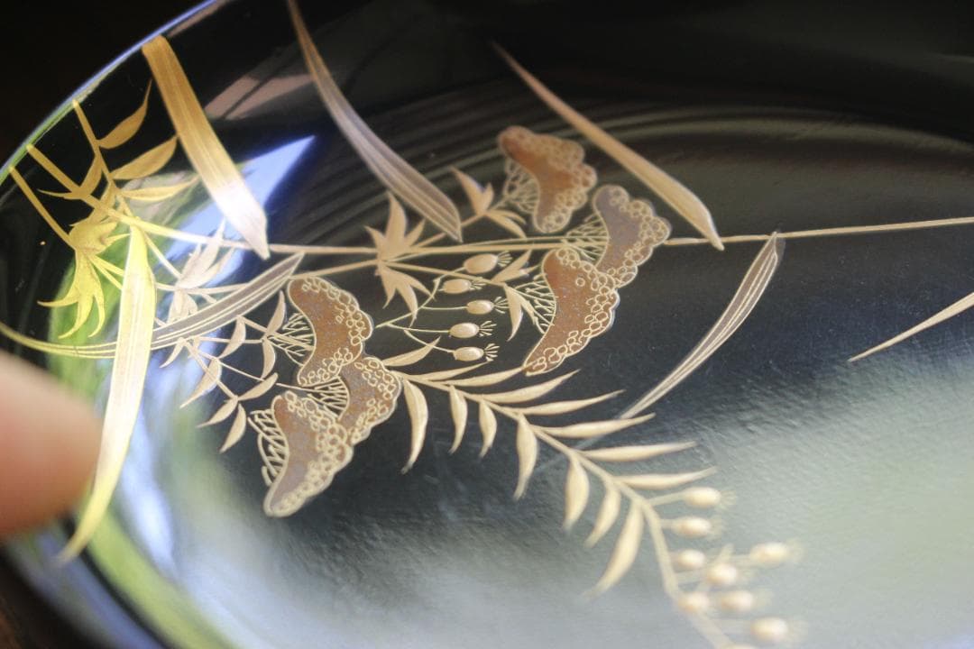 時代逸品！時代黒漆に極上草花蒔絵の映えるお椀7点（検輪島塗蒔絵椀