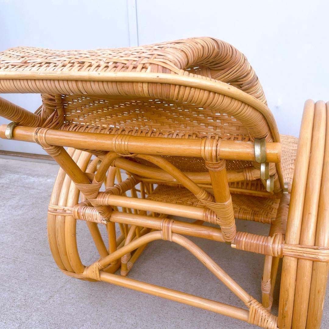 【送料無料】 ラタン リクライニングチェア テーブル マガジンラック オットマン