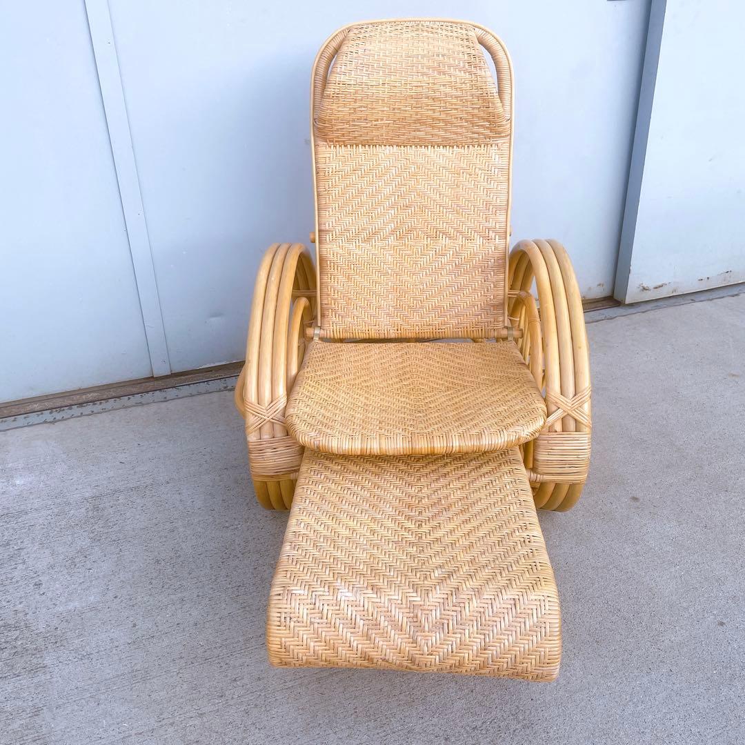 【送料無料】 ラタン リクライニングチェア テーブル マガジンラック オットマン