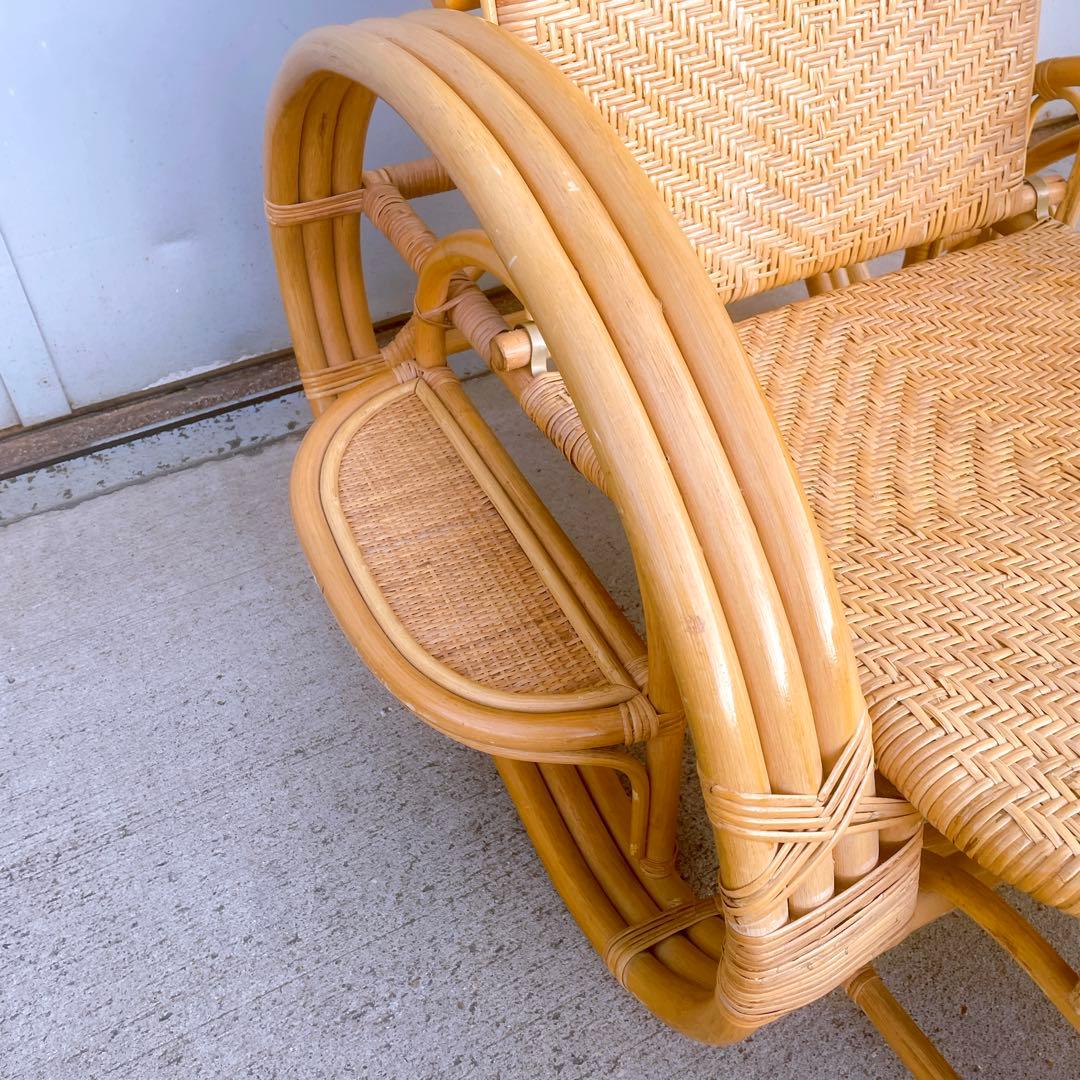 【送料無料】 ラタン リクライニングチェア テーブル マガジンラック オットマン