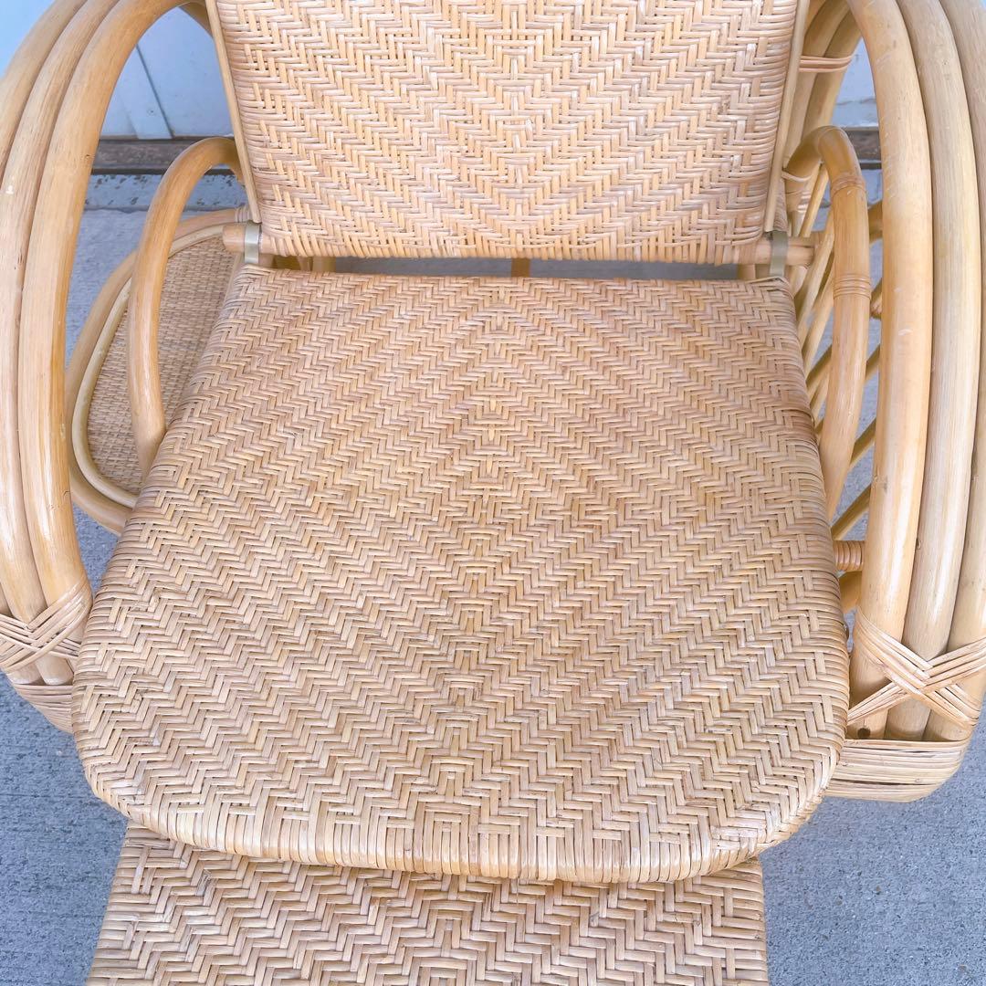 【送料無料】 ラタン リクライニングチェア テーブル マガジンラック オットマン