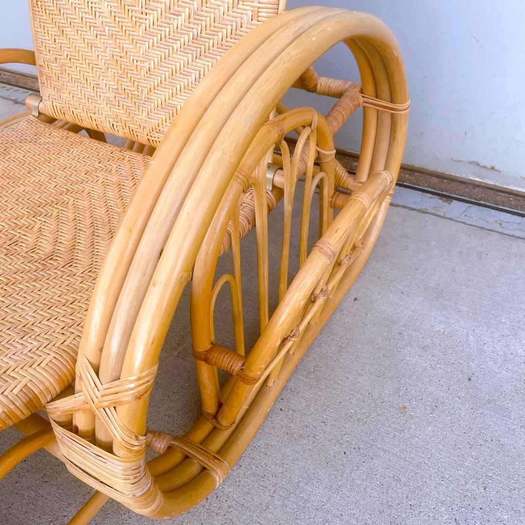 【送料無料】 ラタン リクライニングチェア テーブル マガジンラック オットマン