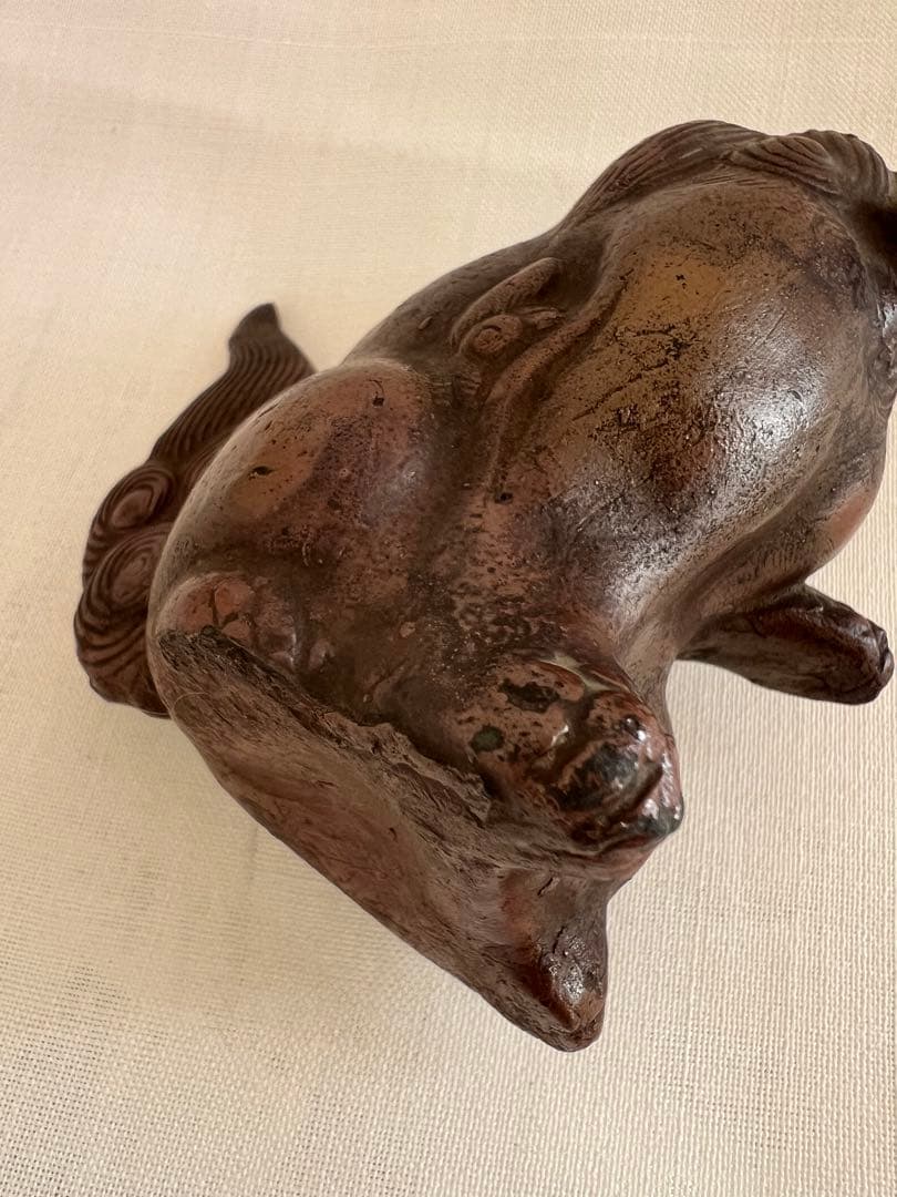 時代物　古い備前焼　獅子　置物　古備前　狛犬　阿吽