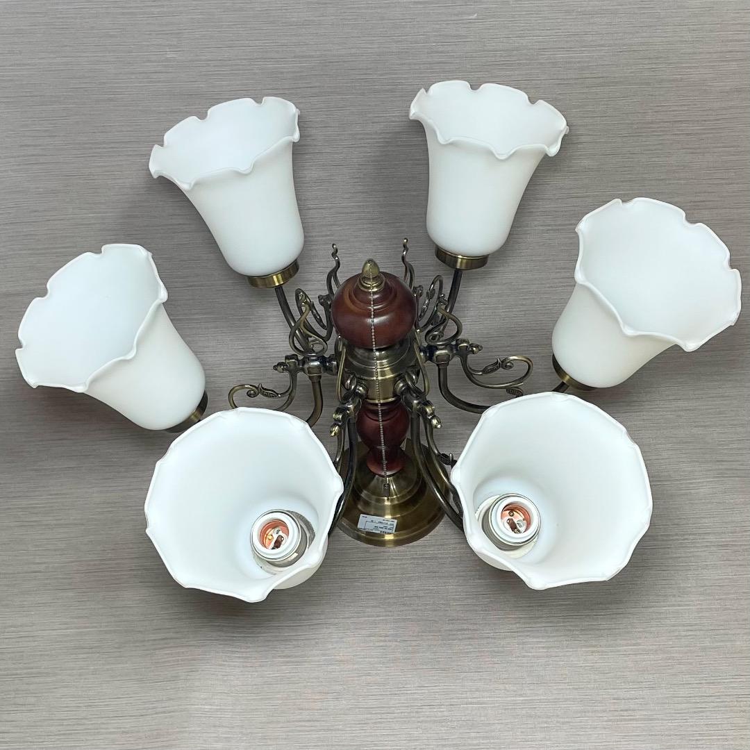 ✨存在感抜群✨ヤマギワ シャンデリア 6灯 真鍮 ガラス ウッド クラシカル