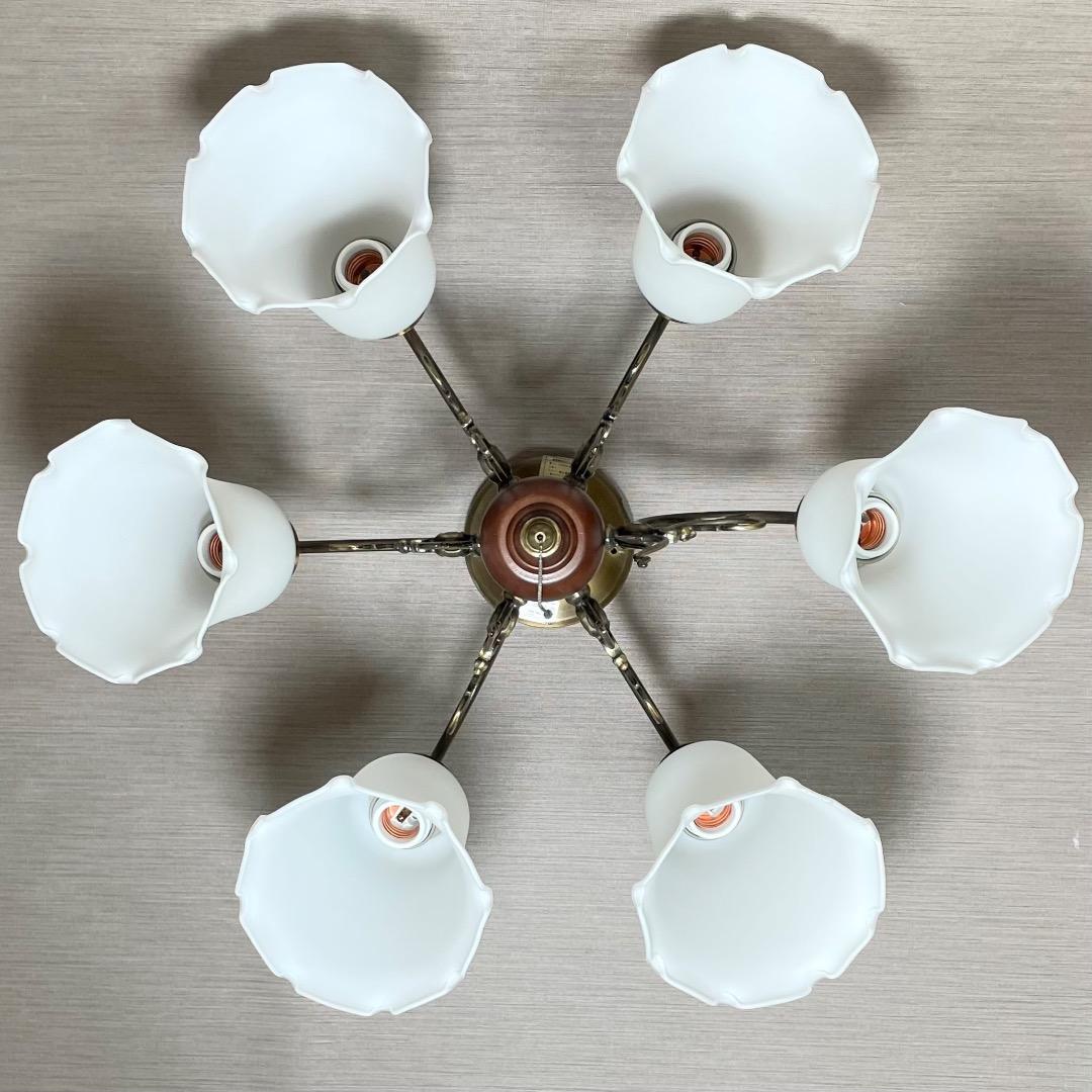 ✨存在感抜群✨ヤマギワ シャンデリア 6灯 真鍮 ガラス ウッド クラシカル