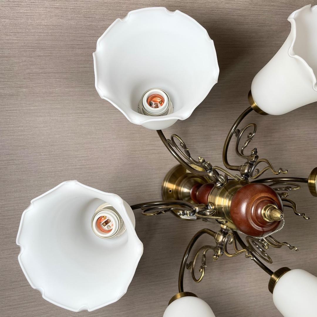 ✨存在感抜群✨ヤマギワ シャンデリア 6灯 真鍮 ガラス ウッド クラシカル