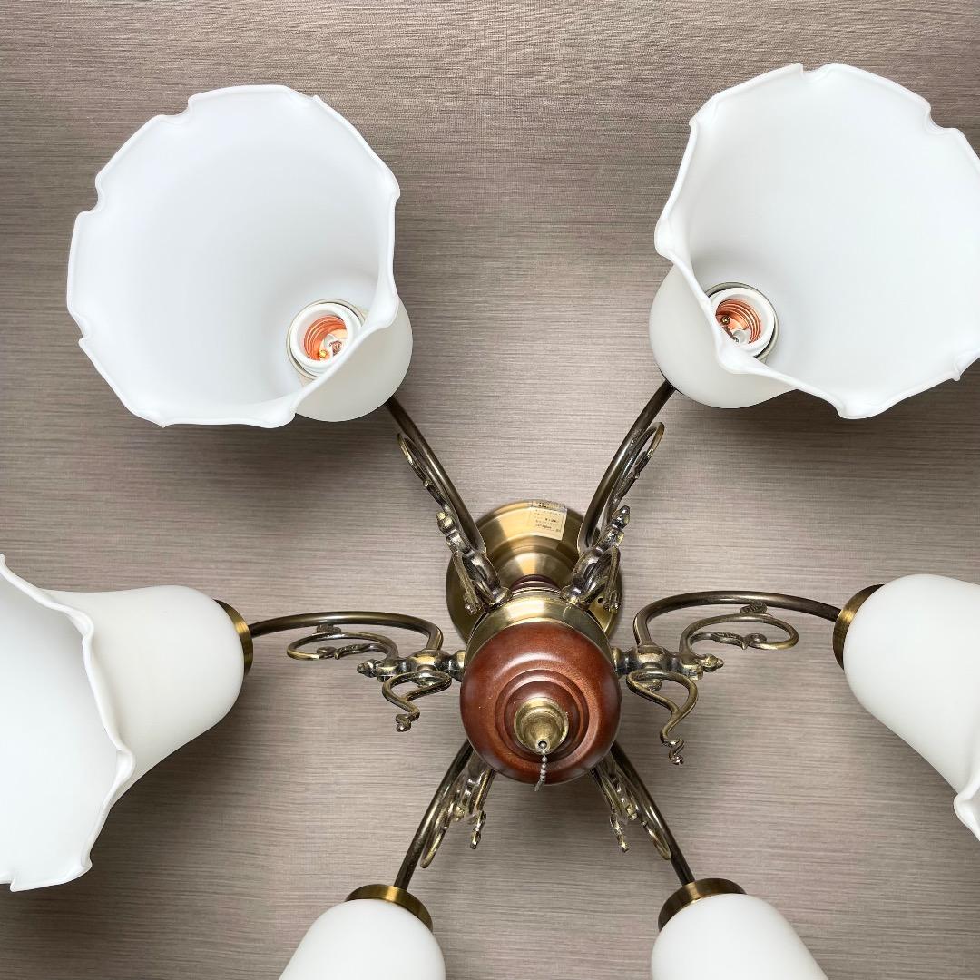 ✨存在感抜群✨ヤマギワ シャンデリア 6灯 真鍮 ガラス ウッド クラシカル