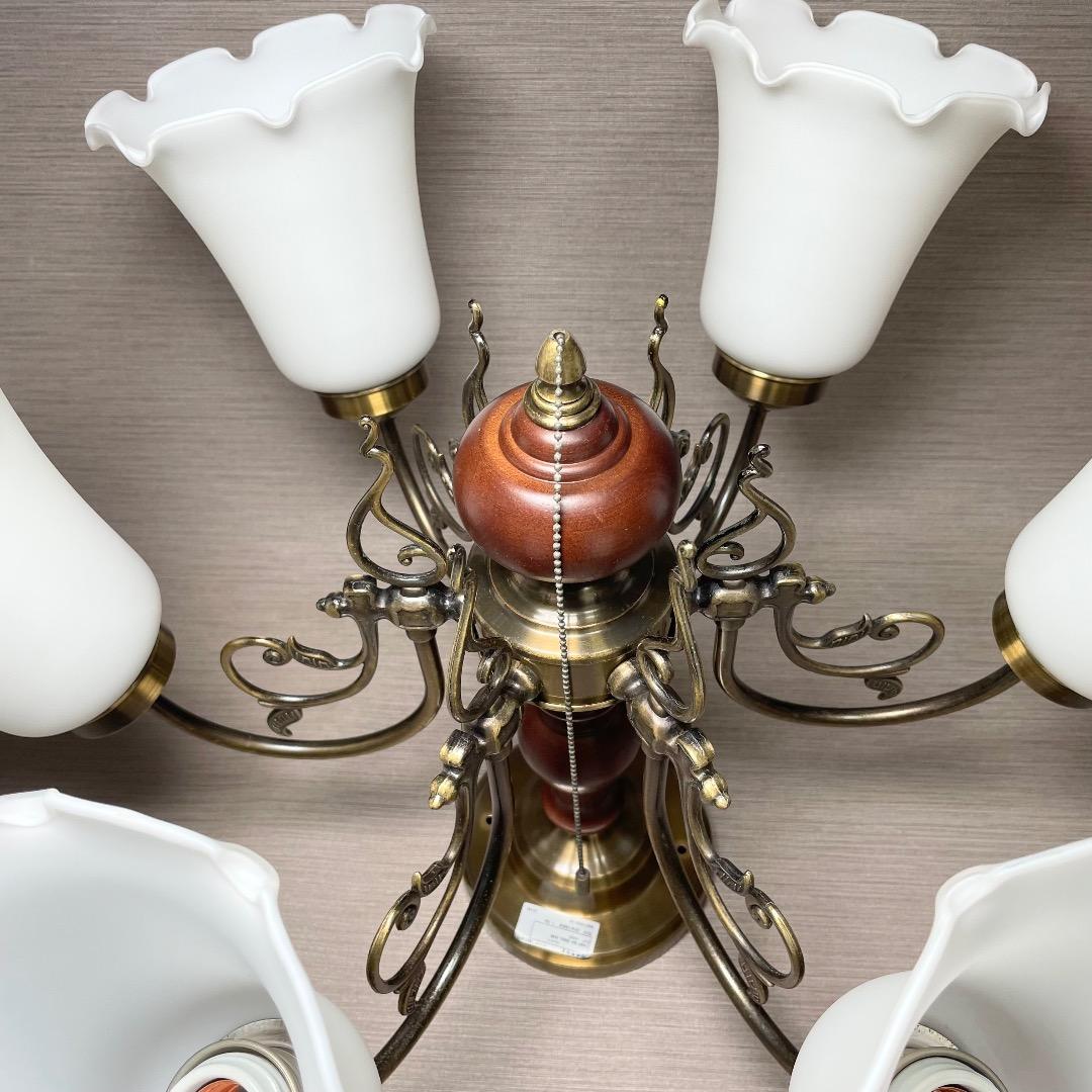 ✨存在感抜群✨ヤマギワ シャンデリア 6灯 真鍮 ガラス ウッド クラシカル