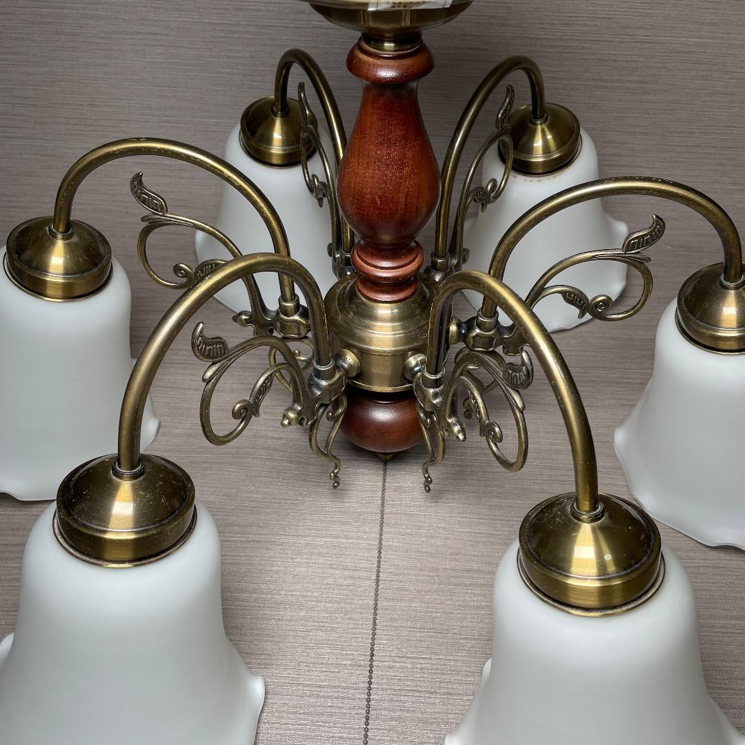 ✨存在感抜群✨ヤマギワ シャンデリア 6灯 真鍮 ガラス ウッド クラシカル